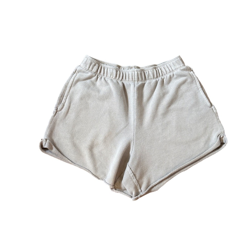 Aerie Lounge Shorts Women Tan Textured Knit Elastic Waist Raw Hem SIZE S